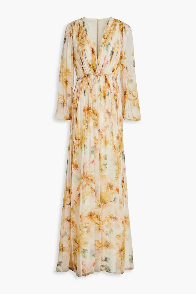 COSTARELLOS | Pleated floral-print crepon gown