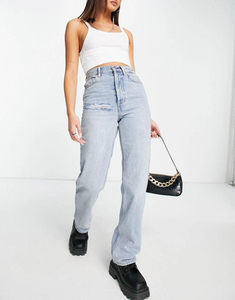 商品Topshop|Topshop straight Kort jeans with rip in bleach,价格¥327,第3张图片详细描述