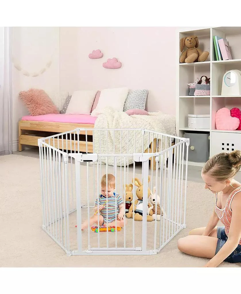 商品Costway|Baby 6 Panel Safe Metal Gate Play Yard Barrier Pet Fence Adjustable,价格¥708,第3张图片详细描述