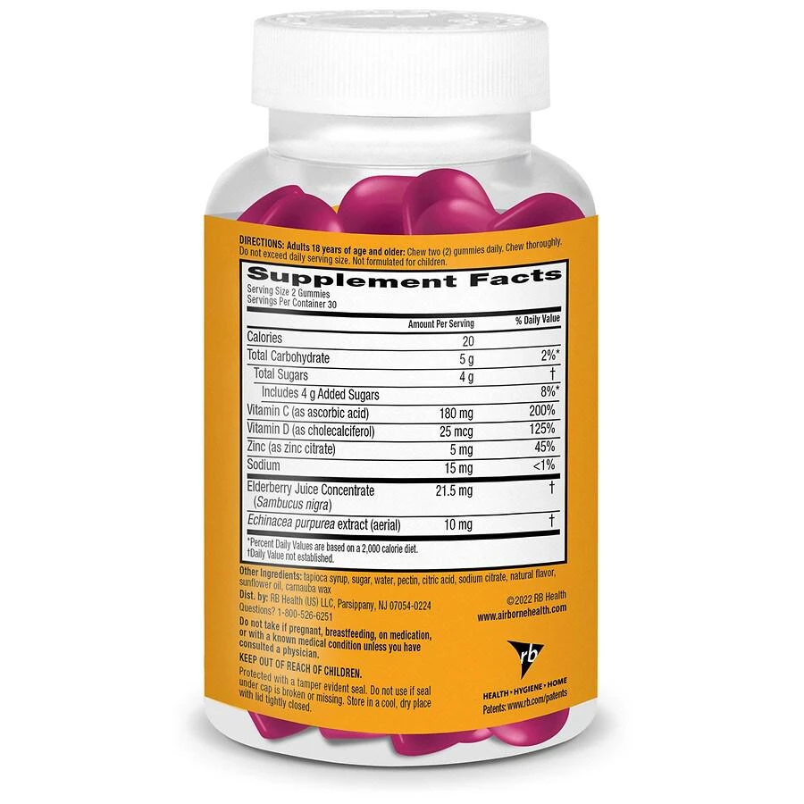 商品Airborne|Vitamin C + Vitamin D & Zinc Immune Support Gummies Mixed Berry,价格¥200,第2张图片详细描述