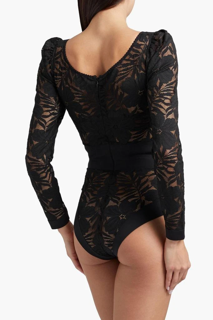 商品L'Agent by Agent Provocateur|Audrey lace-up jersey-paneled Leavers lace bodysuit,价格¥1628,第1张图片