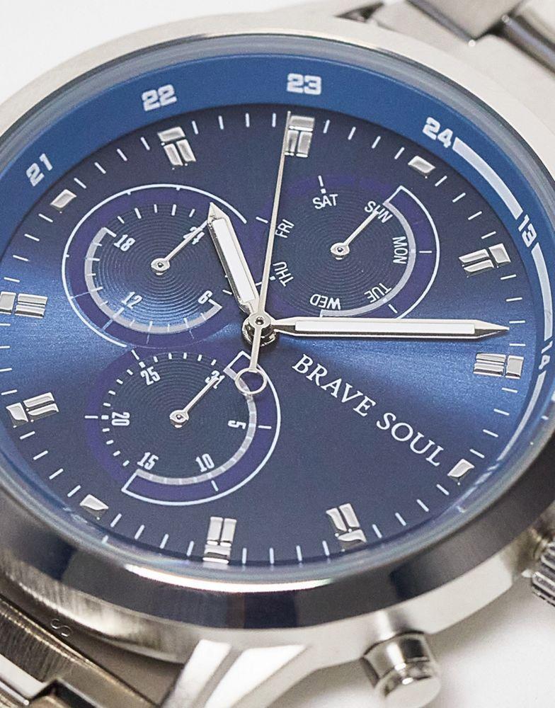 商品Brave Soul|Brave Soul multi-dial chunky strap watch in silver and blue,价格¥166,第6张图片详细描述
