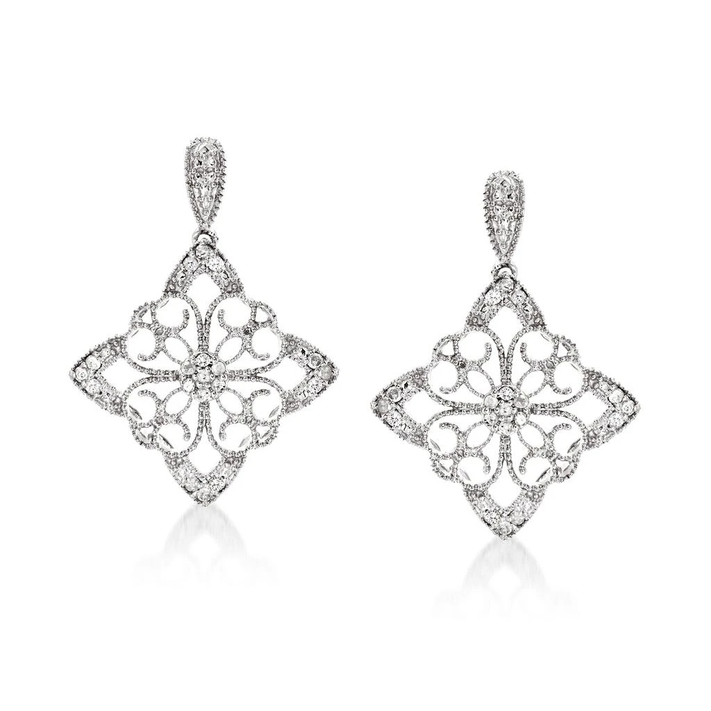 商品Ross-Simons|Ross-Simons Diamond Floral Filigree Drop Earrings in Sterling Silver,价格¥741,第1张图片