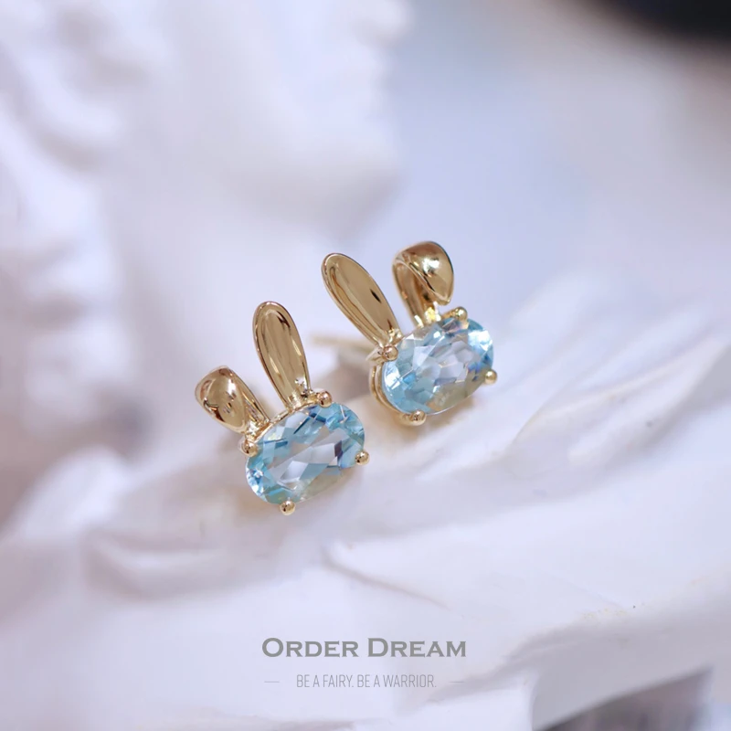 商品[国内直发] Order Dream|18K海蓝宝兔耳耳钉,价格¥1629,第1张图片