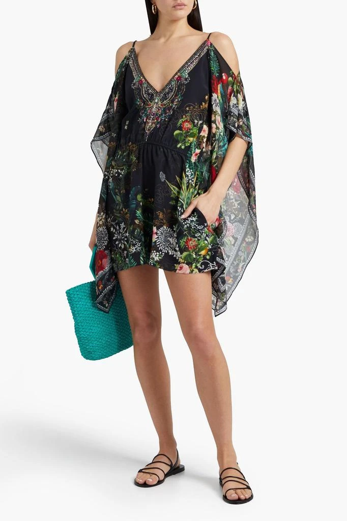 商品Camilla|Cold-shoulder chiffon-paneled printed silk crepe de chine playsuit,价格¥900,第4张图片详细描述