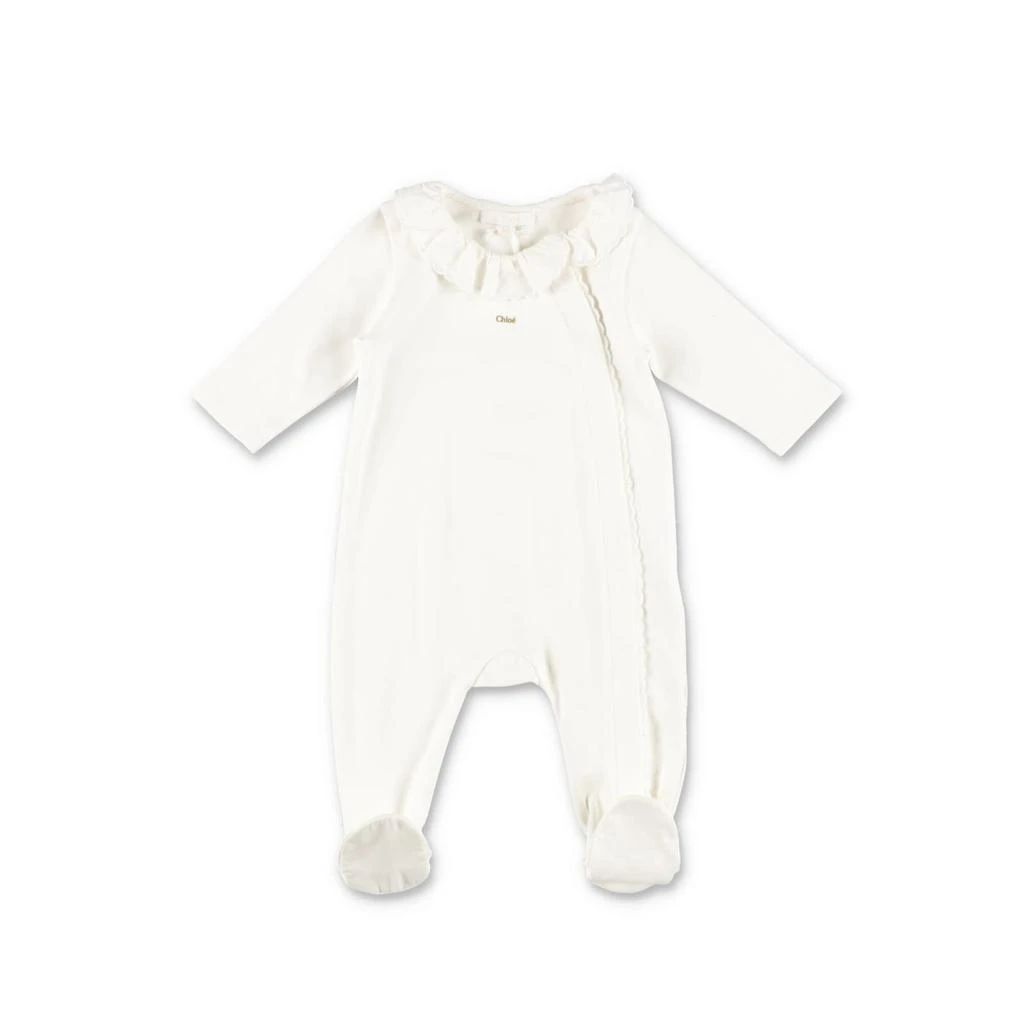 商品Chloé|Chloé Chloe Set Con Tutina Bianca E Due Bavette Rosa E Bianca In Jersey Di Cotone Baby Girl,价格¥1720,第1张图片