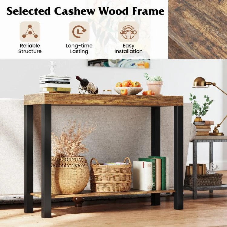 商品Hivvago|2-Tier Home Bar Table with Open Shelves and Storage for Home Kitchen Living Room Pub-Rustic Brown,价格¥1972,第5张图片详细描述