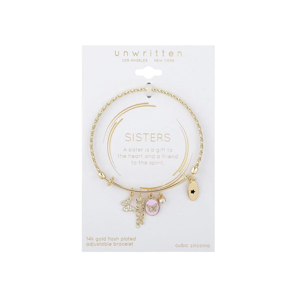 商品Unwritten|14K Gold Flash Plated Enamel And Crystal "Sister" Butterfly Adjustable Bangle,价格¥126,第2张图片详细描述