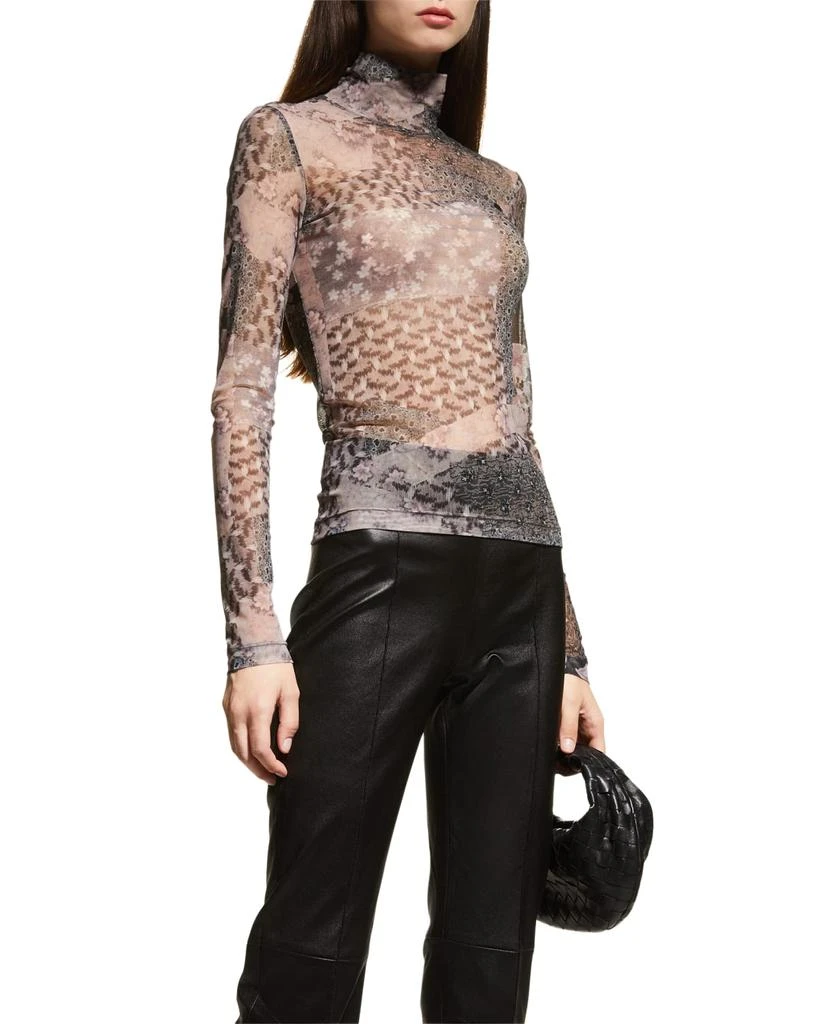 商品ROSETTA GETTY|Patchwork-Print Mesh Turtleneck T-Shirt,价格¥937,第3张图片详细描述