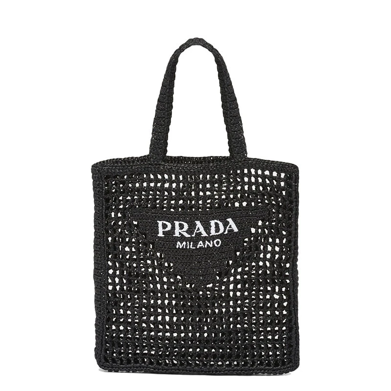 商品Prada|【预售3-7天】普拉达  女士黑色酒椰纤维解构式单肩手提镂空托特包1BG393_2A2T_F0002_V_OOO,价格¥12703,第1张图片
