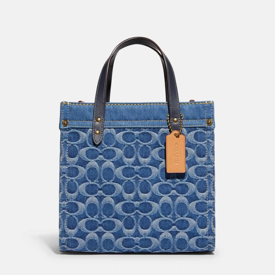 商品Coach|Coach Women's Washed Denim Signature Field Tote Bag 22 - Indigo Midnight Navy Multi,价格¥2134-¥3556,第1张图片