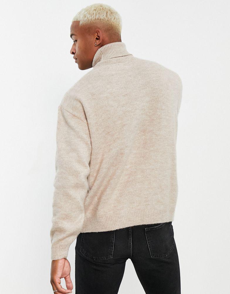 商品ASOS|ASOS DESIGN fluffy knitted roll neck jumper in beige,价格¥241,第6张图片详细描述