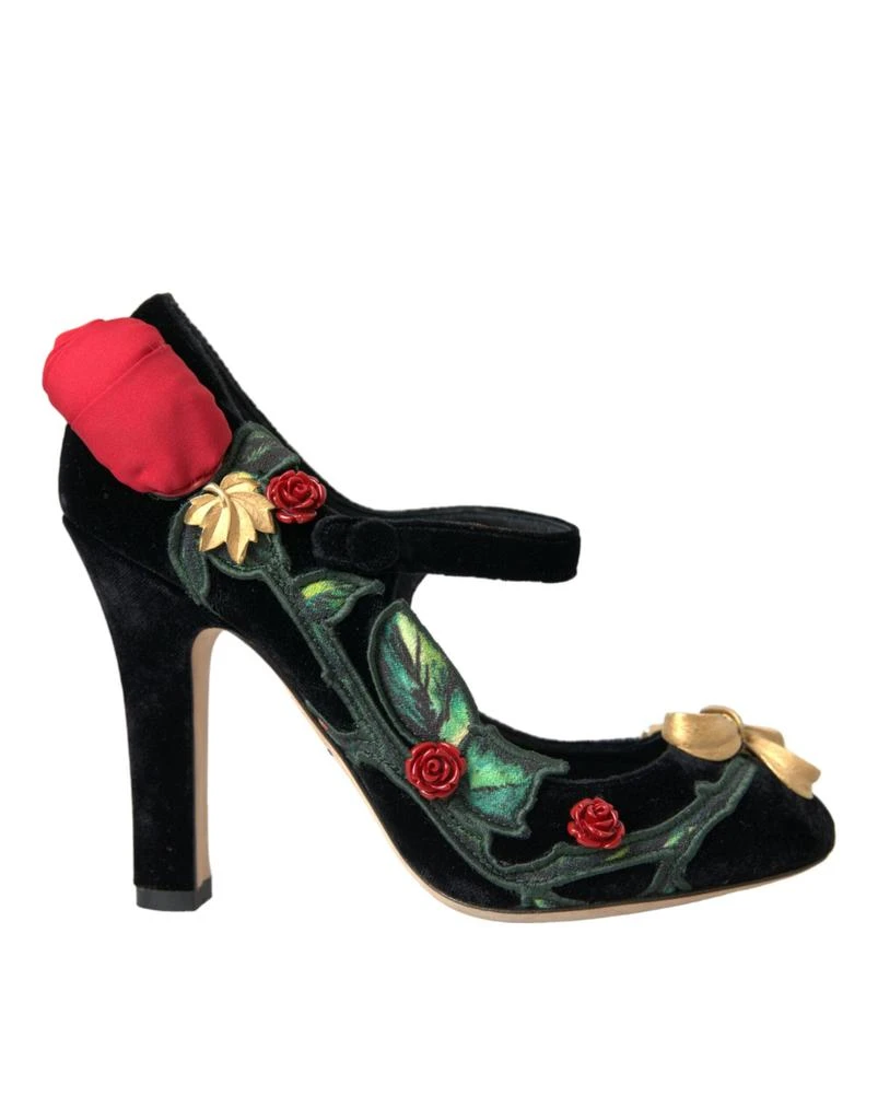 商品Dolce & Gabbana|Black Roses Crystal Brooch Mary Jane Shoes,价格¥4600,第1张图片