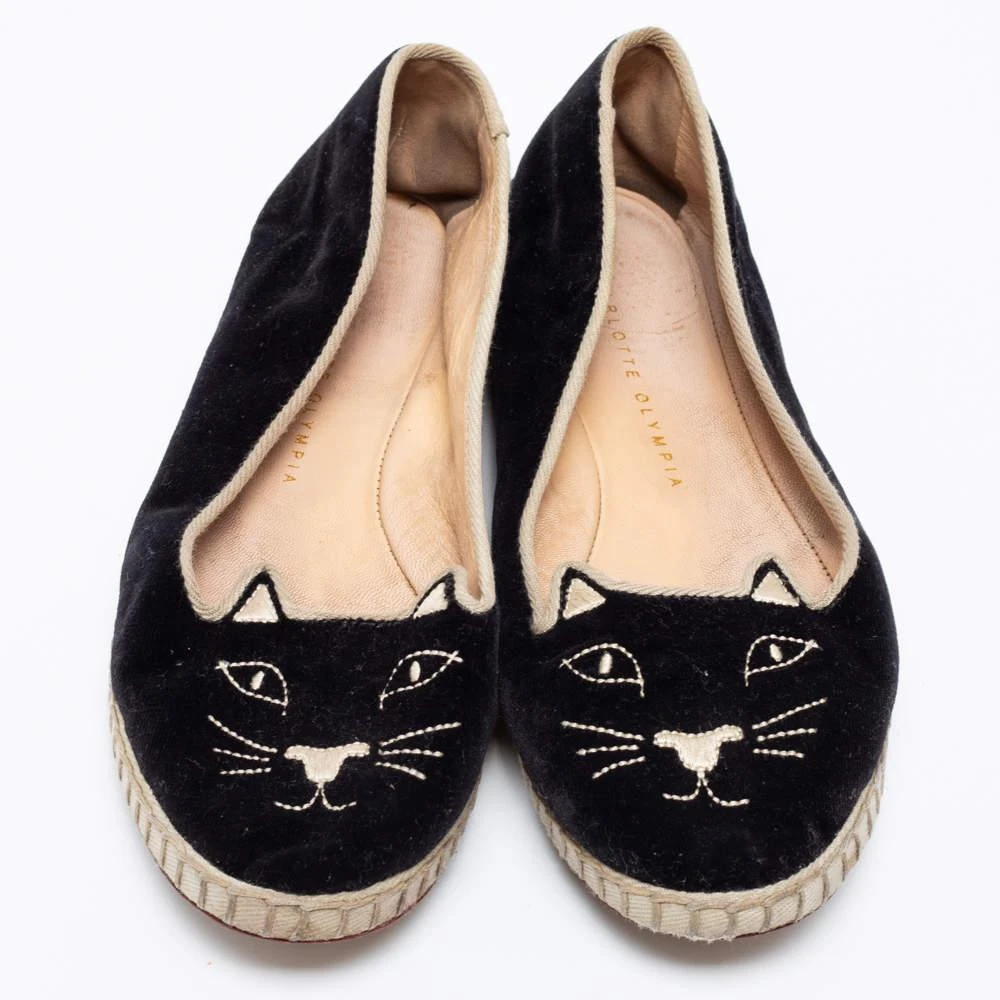 商品[二手商品] Charlotte Olympia|Charlotte Olympia Black Velvet Kitty Slip On Flats Size 38,价格¥1215,第3张图片详细描述