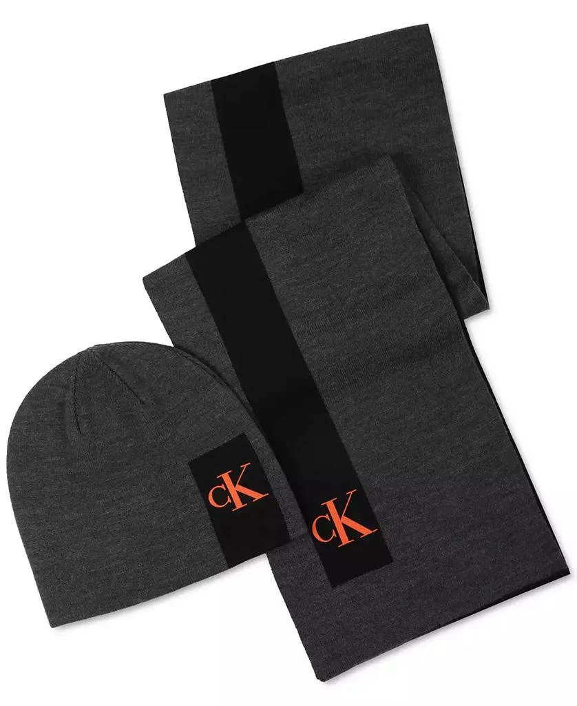 商品Calvin Klein|Men's Silicone CK Monogram Logo Scarf & Beanie Hat Set,价格¥648,第1张图片