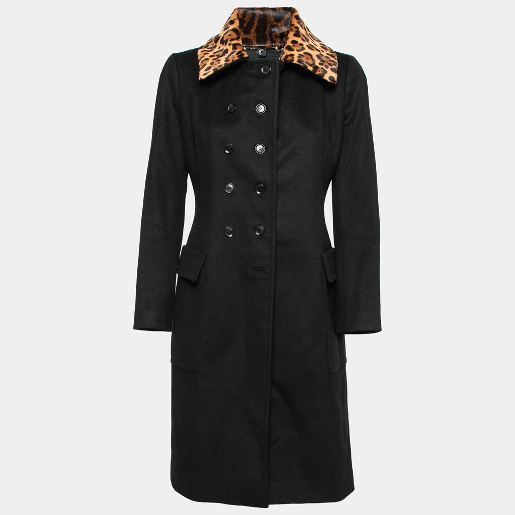 Gucci Black Wool Detachable Collar Double-Breasted Coat S商品第1张图片规格展示