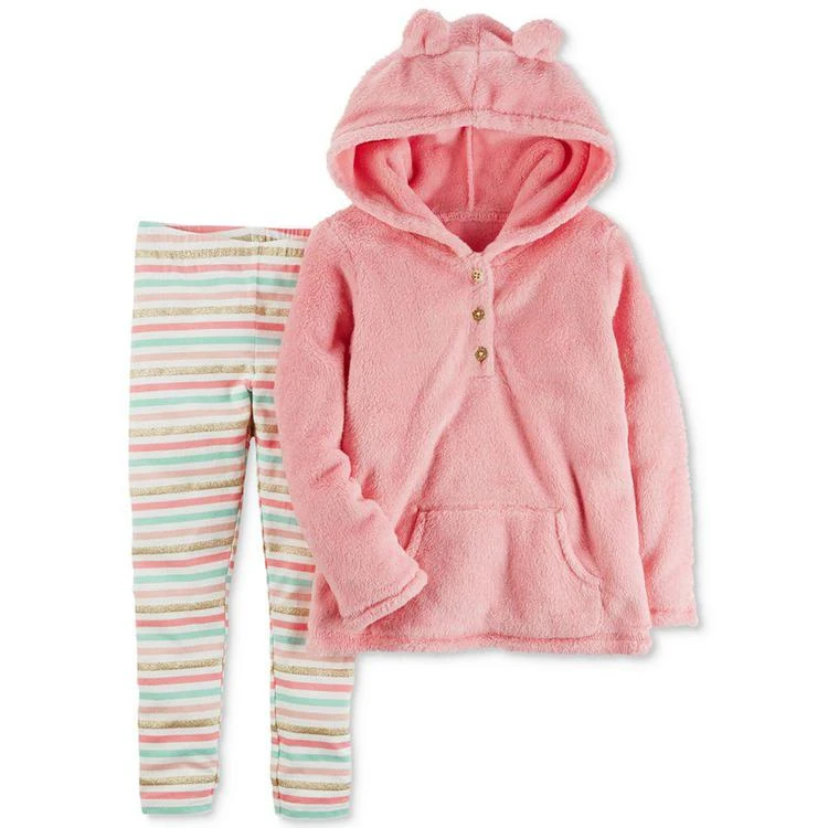 商品Carter's|2-Pc. Fleece Hoodie & Striped Leggings Set, Baby Girls (0-24 months),价格¥58,第1张图片