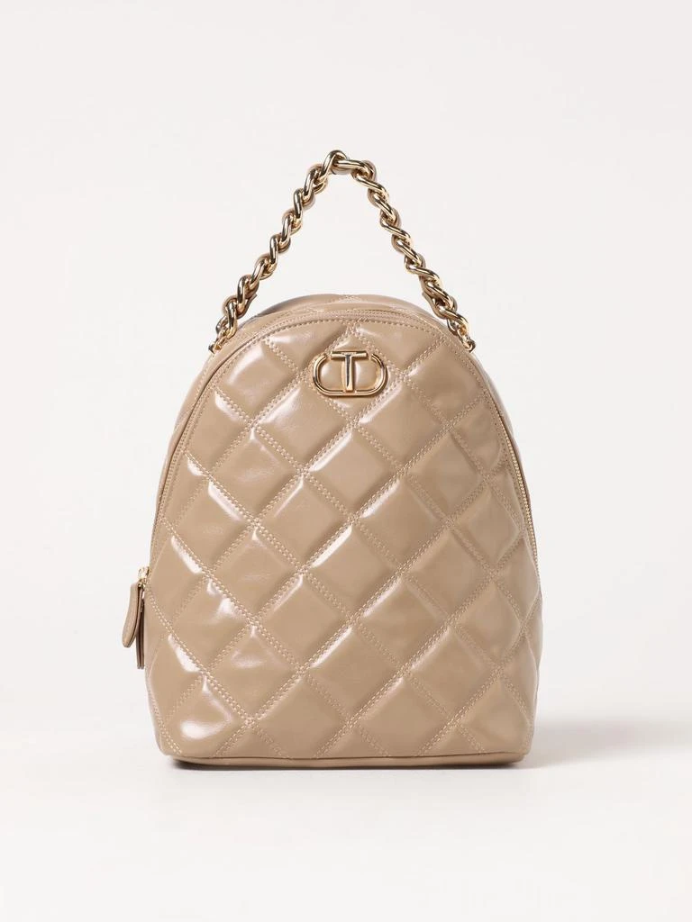 商品TWINSET|Twinset backpack in quilted synthetic leather with logo,价格¥2262,第1张图片