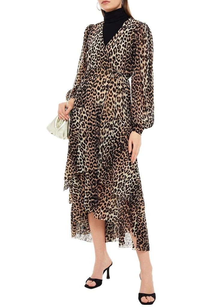 商品Ganni|Leopard-print stretch-mesh midi wrap dress,价格¥702,第4张图片详细描述