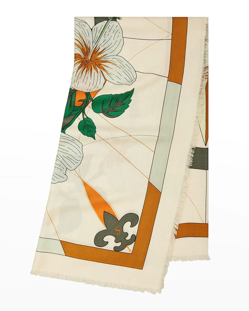 商品Tory Burch|Floral Compass-Print Wool Scarf,价格¥2490,第2张图片详细描述