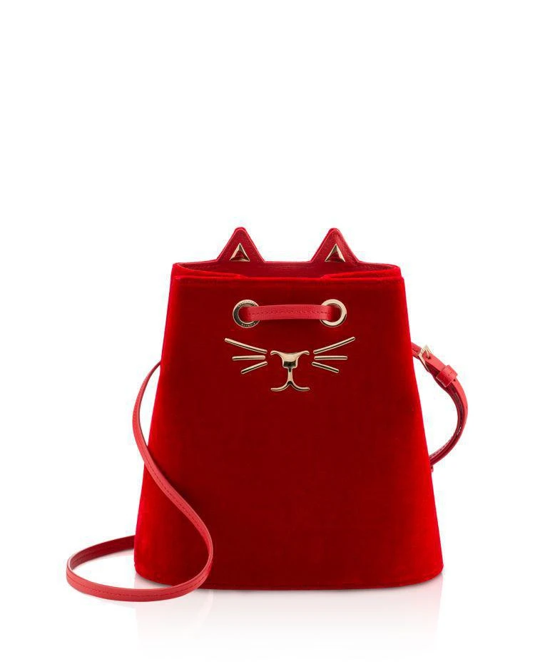 商品Charlotte Olympia|Feline Velvet Bucket Bag,价格¥4206,第1张图片