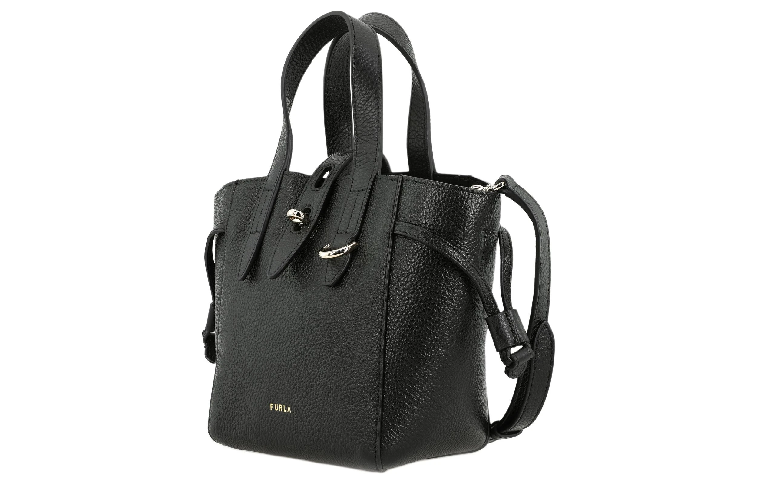 商品[国内直发] Furla|Net系列 17号Nero可调节可拆卸肩带 小牛皮 菜篮子托特包Tote包购物袋单肩斜挎手提包 迷你 女款 黑色,价格¥1398,第3张图片详细描述