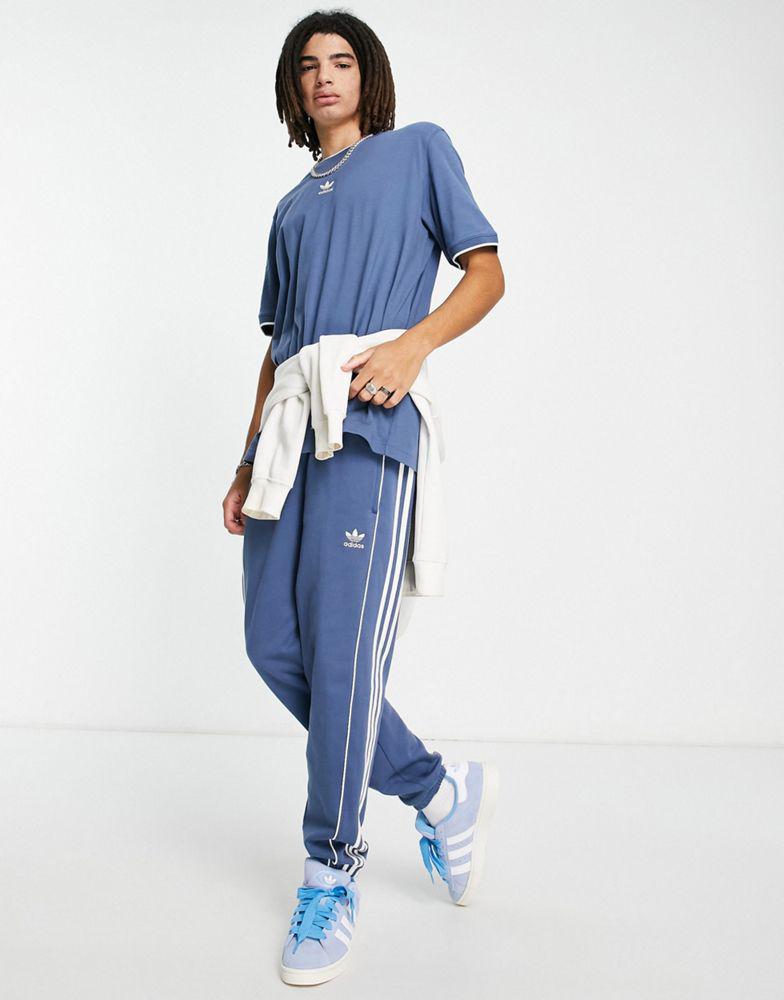 adidas Originals Rekive three stripe t-shirt in blue商品第3张图片规格展示