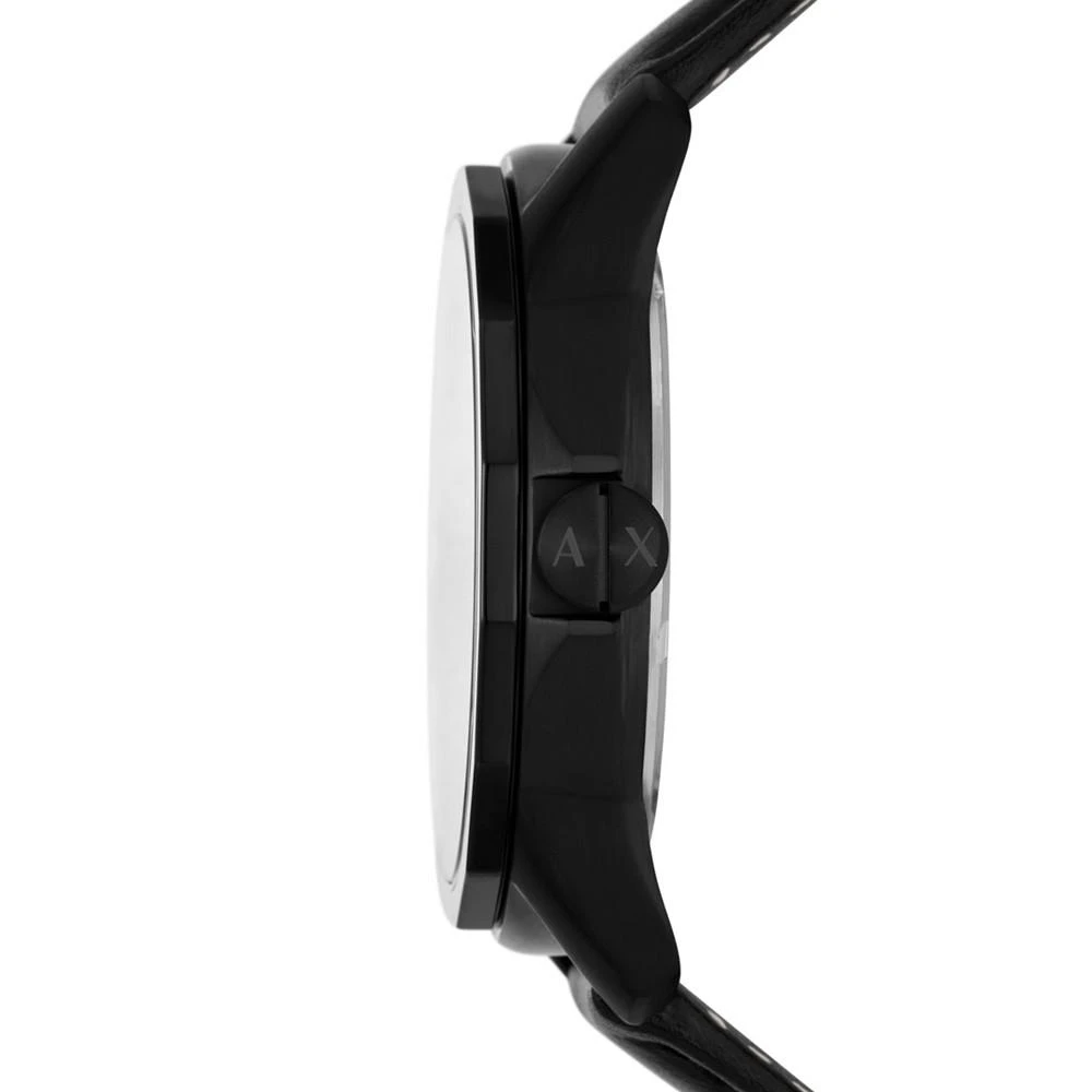 商品Armani Exchange|Men's Three-Hand Day-Date Quartz Black Leather Watch 44mm and Black Stainless Steel Bracelet Set,价格¥1002,第2张图片详细描述