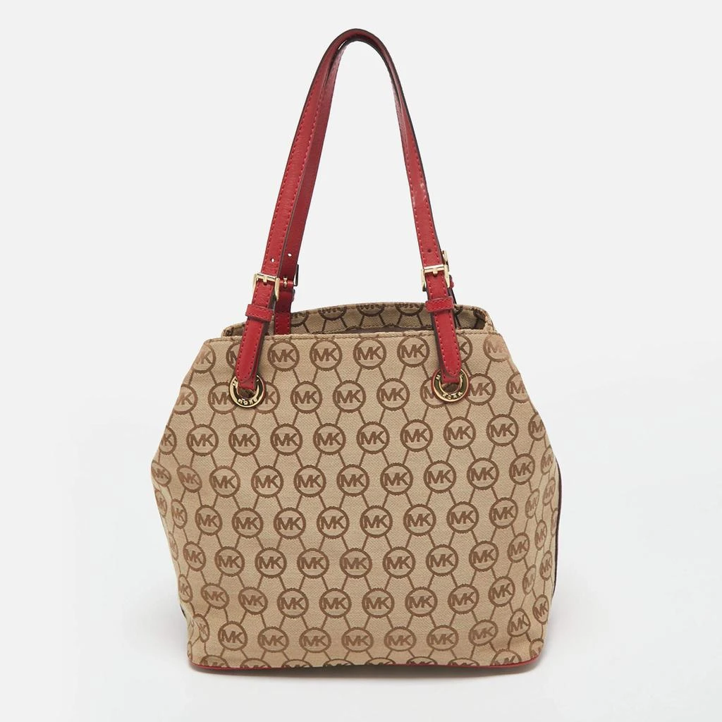 商品[二手商品] Michael Kors|Micheal Kors Beige/Red Signature Canvas and Leather Jet Set Tote,价格¥811,第4张图片详细描述