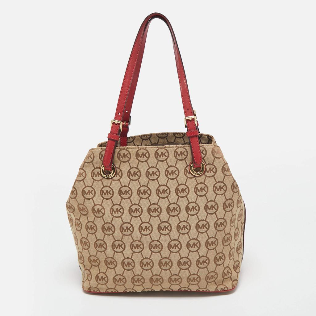 商品[二手商品] Michael Kors|Micheal Kors Beige/Red Signature Canvas and Leather Jet Set Tote,价格¥1308,第6张图片详细描述