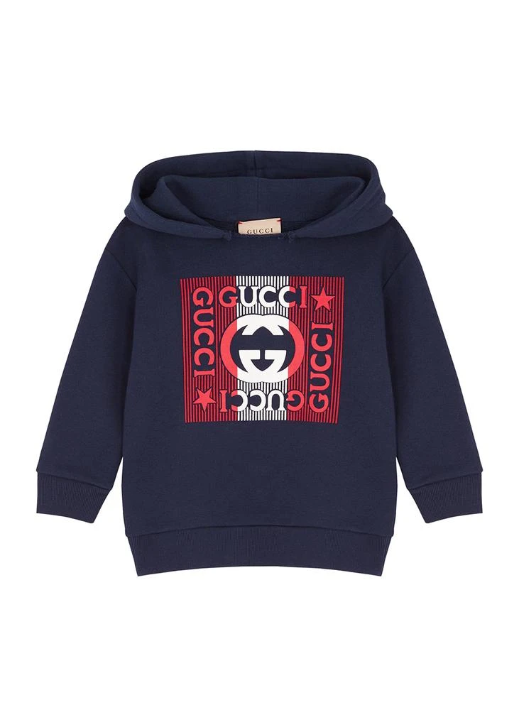 商品Gucci|KIDS Navy logo hooded cotton sweatshirt,价格¥2044,第1张图片