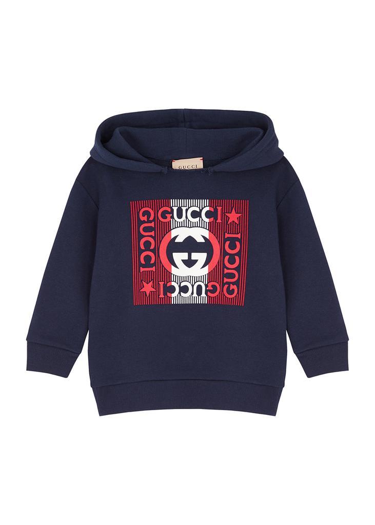 商品Gucci|KIDS Navy logo hooded cotton sweatshirt,价格¥1538,第1张图片