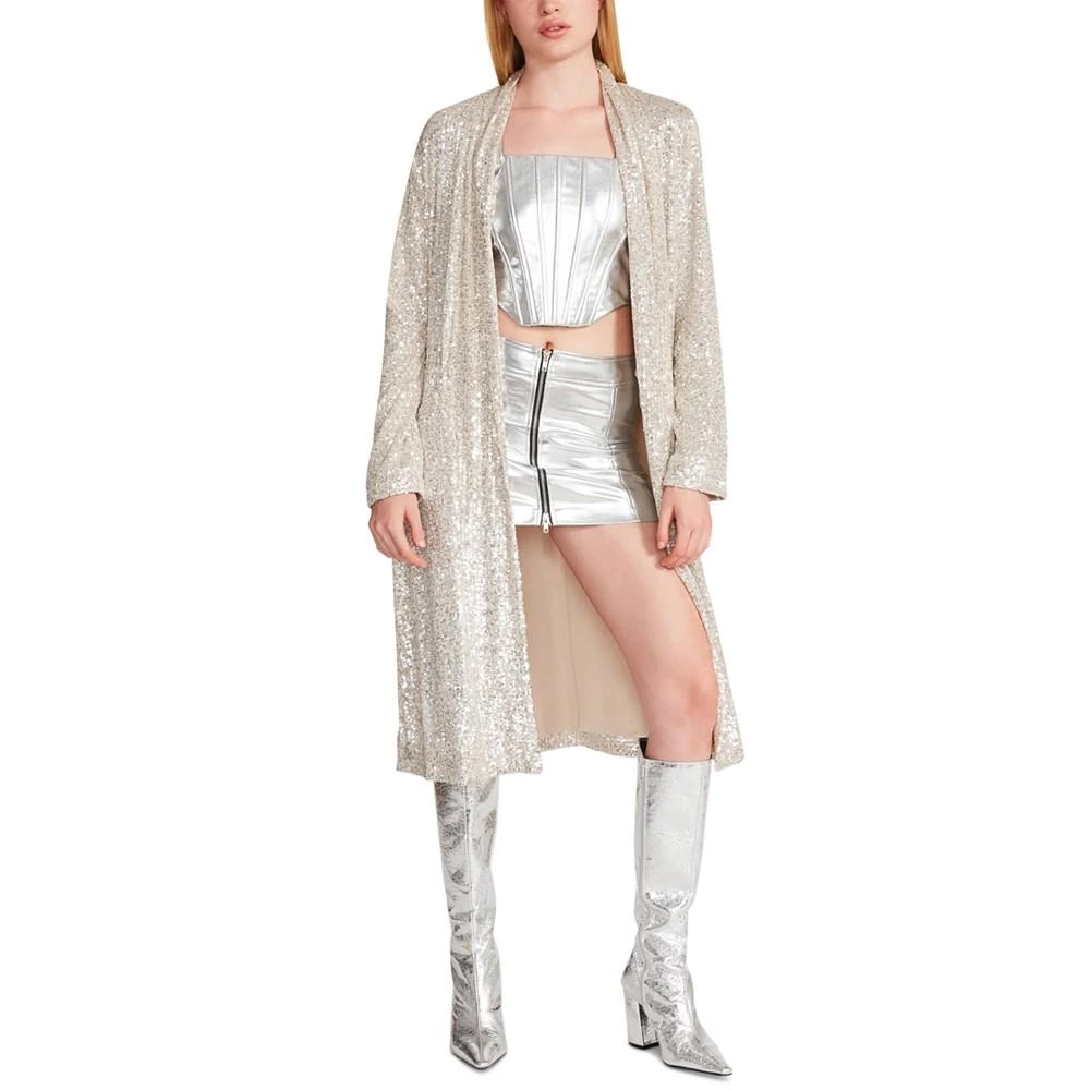 商品Steve Madden|Women's Show Stopper Long Glitter Coat,价格¥356,第5张图片详细描述