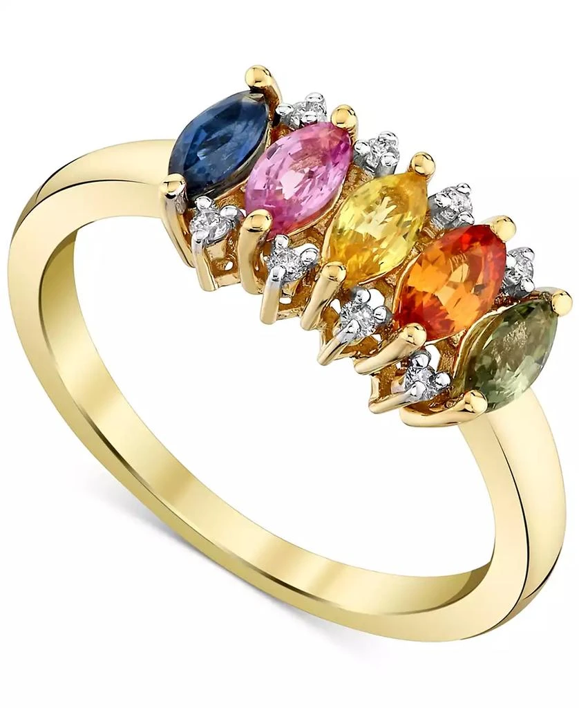 商品Macy's|Multi-Sapphire (1-1/6 ct. t.w.) & Diamond Accent Ring in 10k Yellow Gold,价格¥2538,第1张图片