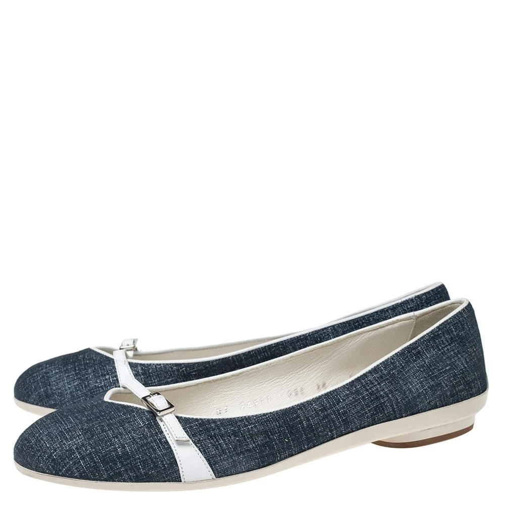 商品Salvatore Ferragamo|Salvatore Ferragamo Navy Blue/White Denim and Leather Ballet Flats Size 40.5,价格¥1516,第4张图片详细描述