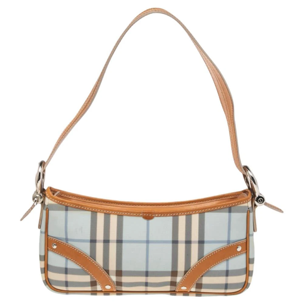 商品[二手商品] Burberry|Burberry Tan/Blue House Check Coated Canvas and Leather Baguette Bag,价格¥1026,第4张图片详细描述