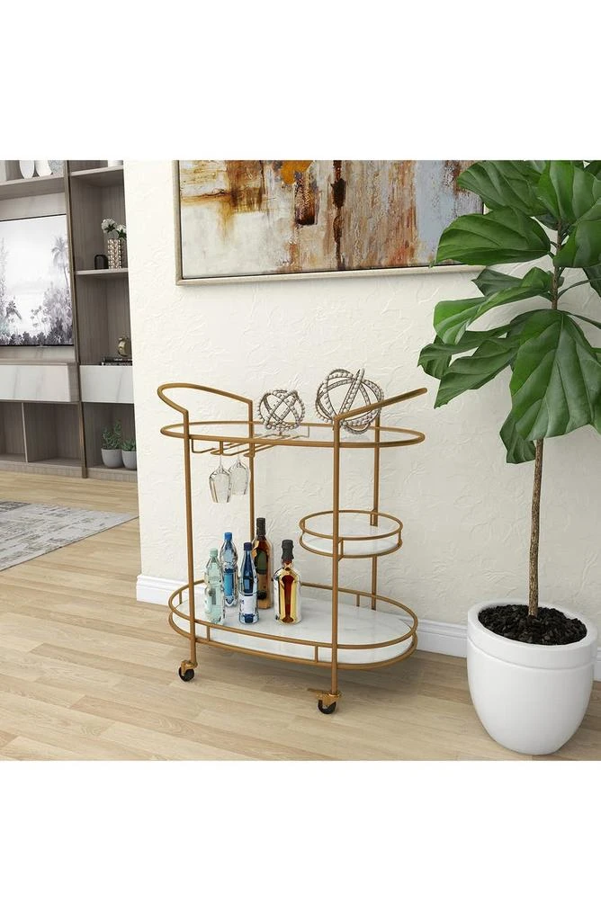 Goldtone Metal Contemporary Bar Cart with Lockable Wheels & Mirrored Top 商品