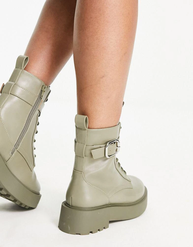 商品ASOS|ASOS DESIGN Wide Fit Alix chunky lace up ankle boots in khaki,价格¥179,第4张图片详细描述