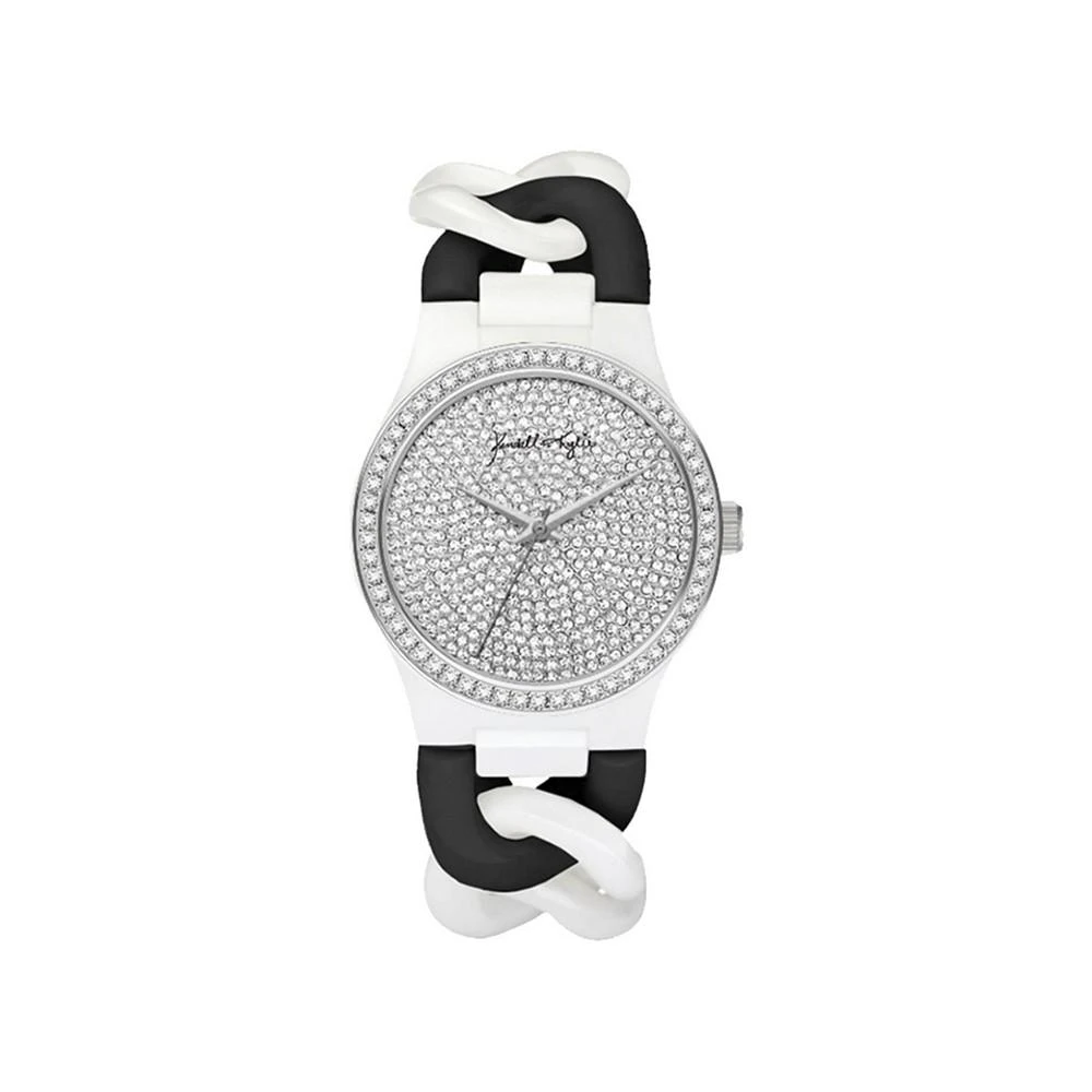 商品KENDALL & KYLIE|Women's Trendy Black and White Braid Chain Ceramic Band Bracelet Watch,价格¥115,第1张图片