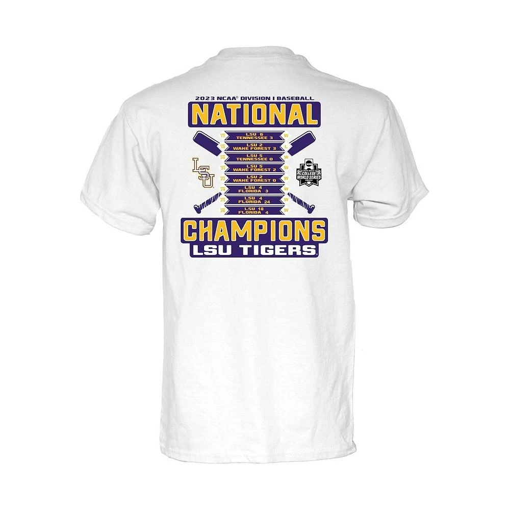 商品Blue 84|Men's and Women's White LSU Tigers 2023 NCAA Men's Baseball College World Series Champions Schedule T-shirt,价格¥261,第3张图片详细描述