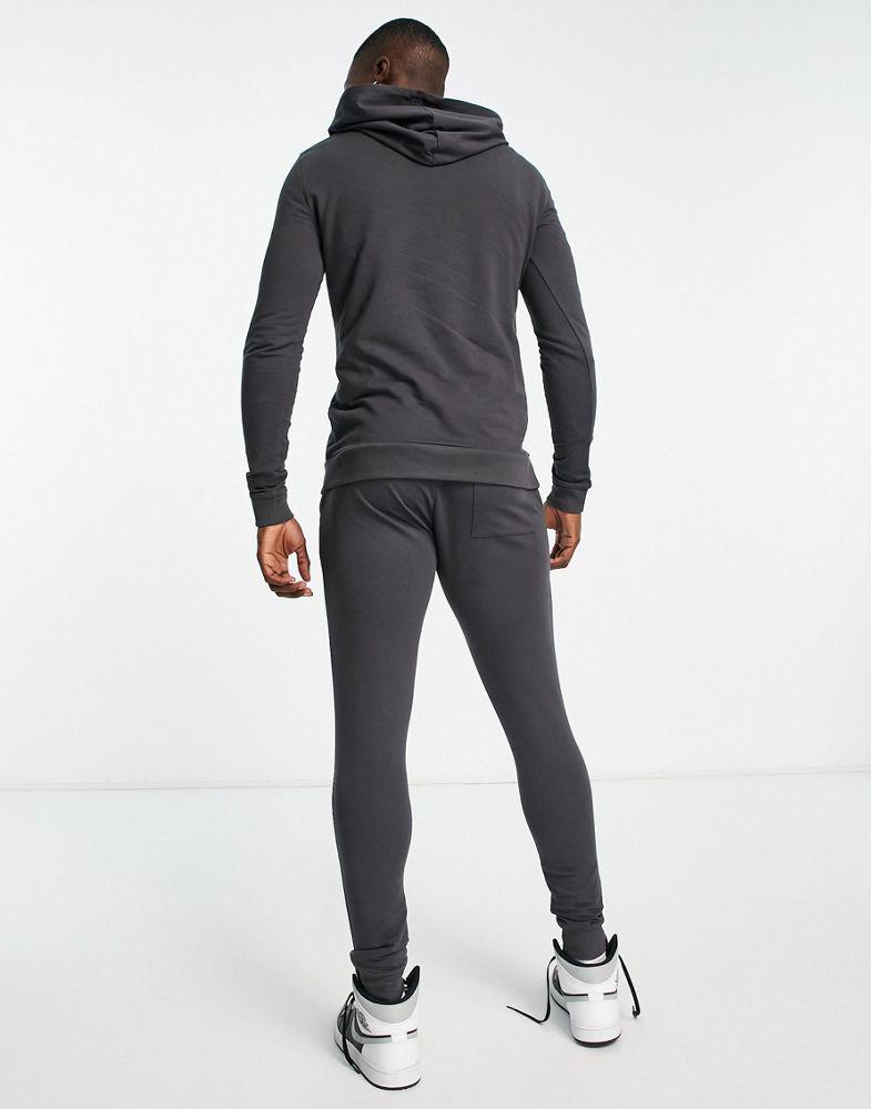 ASOS DESIGN muscle hoodie with super skinny joggers tracksuit in washed black商品第2张图片规格展示