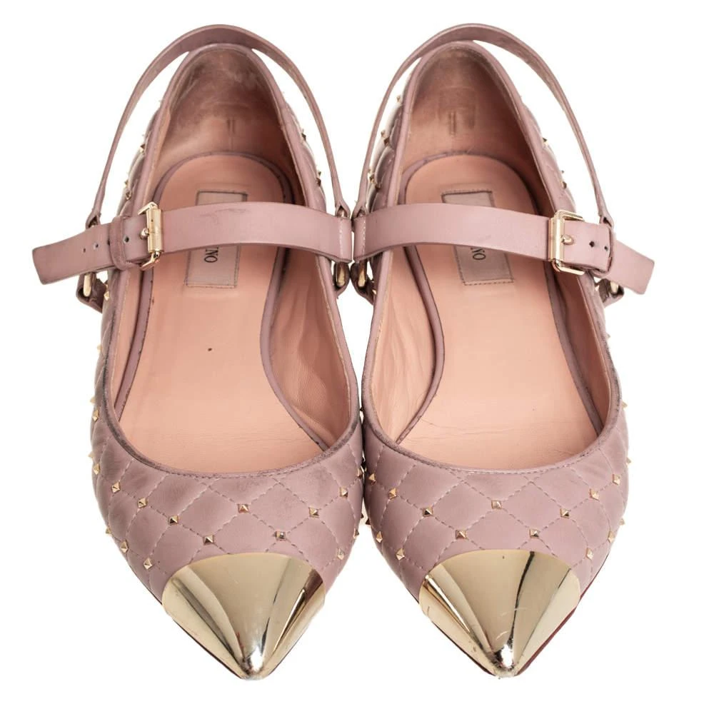 商品[二手商品] Valentino|Valentino Pink Quilted Leather Rockstud Metal Cap Toe Ballerina Flats Size 37.5,价格¥985,第3张图片详细描述