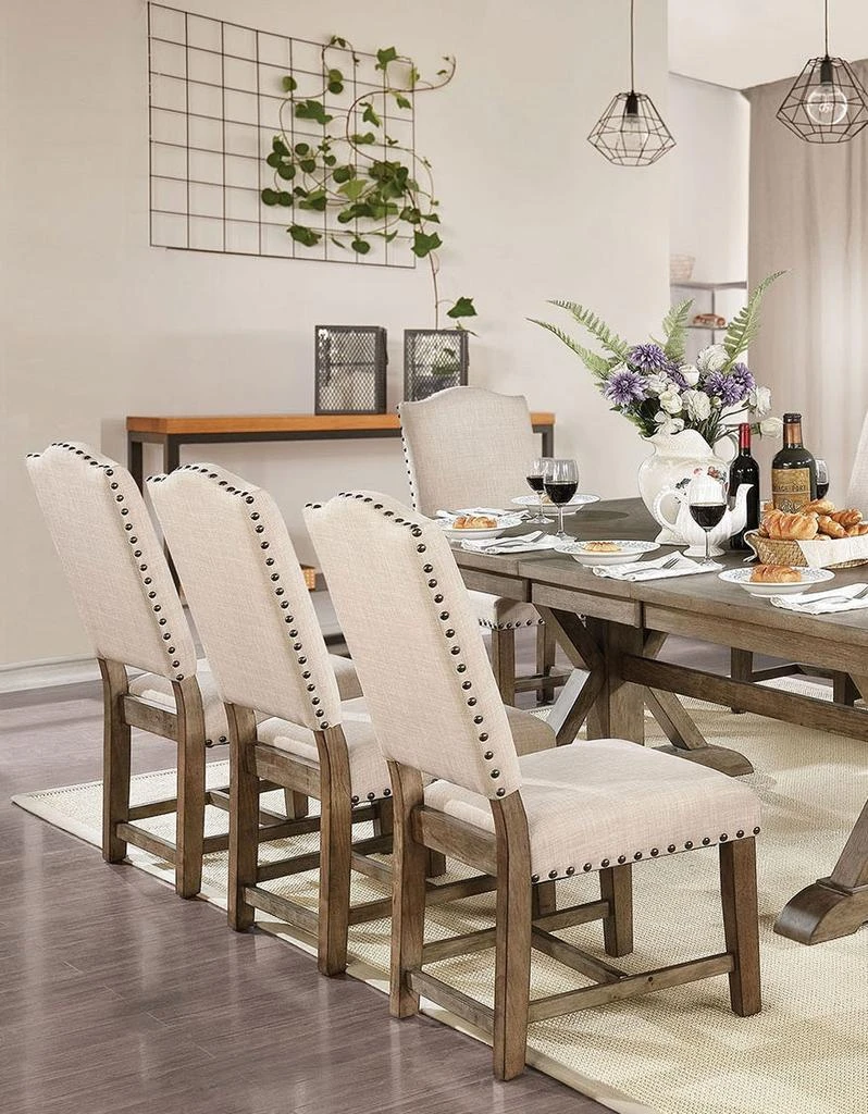 商品Streamdale Furniture|Streamdale Beige Fabric Upholstered Dining Chairs with Nailhead Trim,价格¥5143,第3张图片详细描述