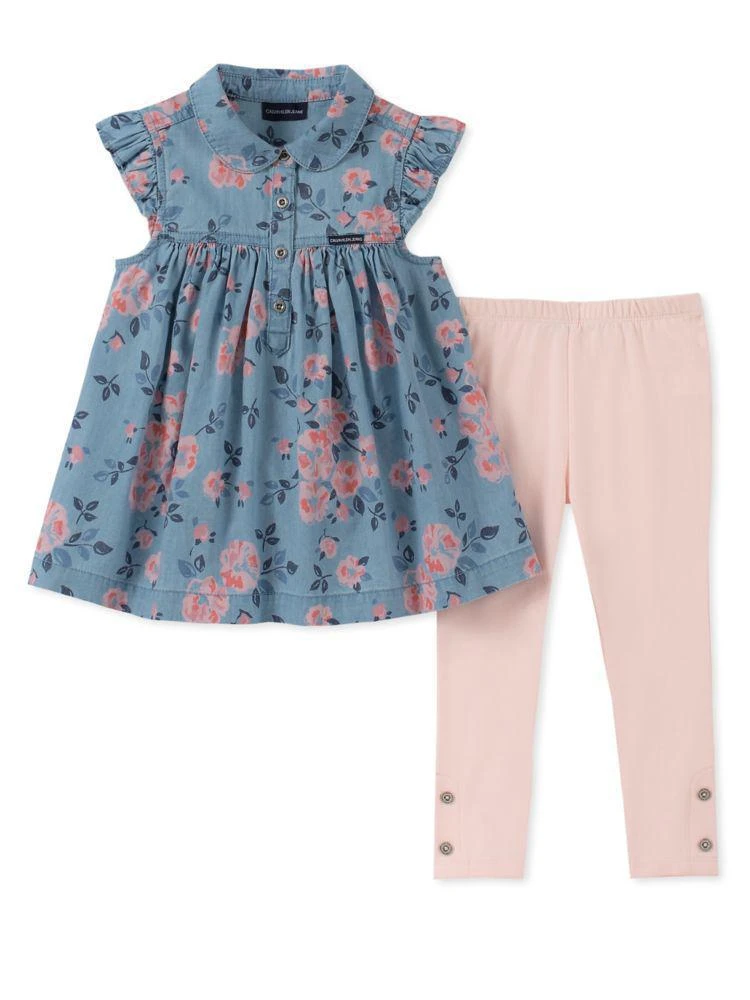 商品Calvin Klein|Little Girl's 2-Piece Denim Tunic &amp; Cotton Blend Leggings Set,价格¥251,第2张图片详细描述