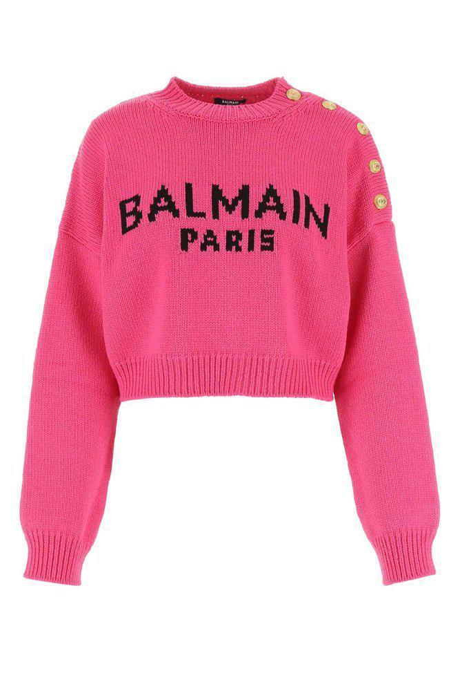 商品Balmain|Balmain Logo Intarsia Cropped Knit Jumper,价格¥5635,第1张图片