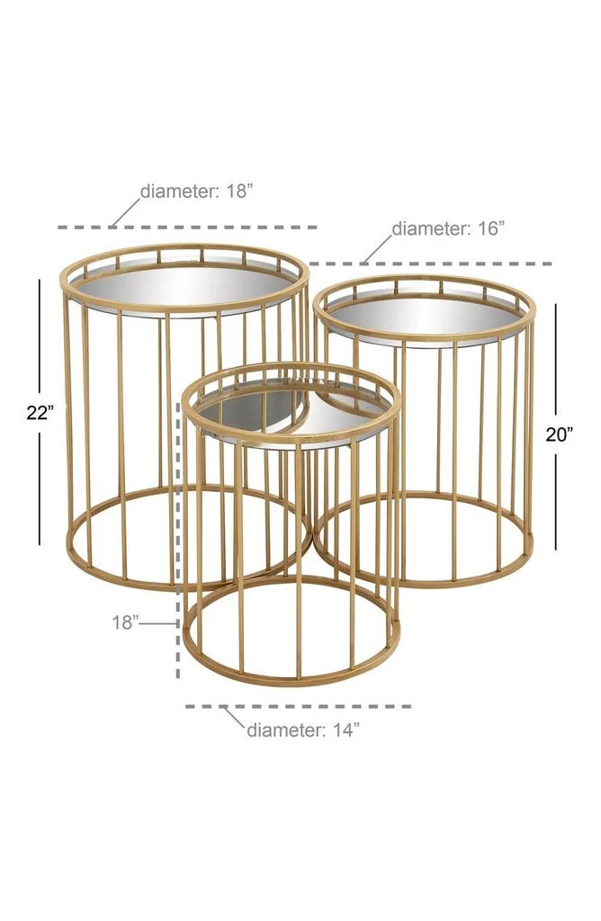 商品VIVIAN LUNE HOME|Goldtone Metal Contemporary Accent Table with Mirrored Glass Top - Set of 3,价格¥1849,第3张图片详细描述