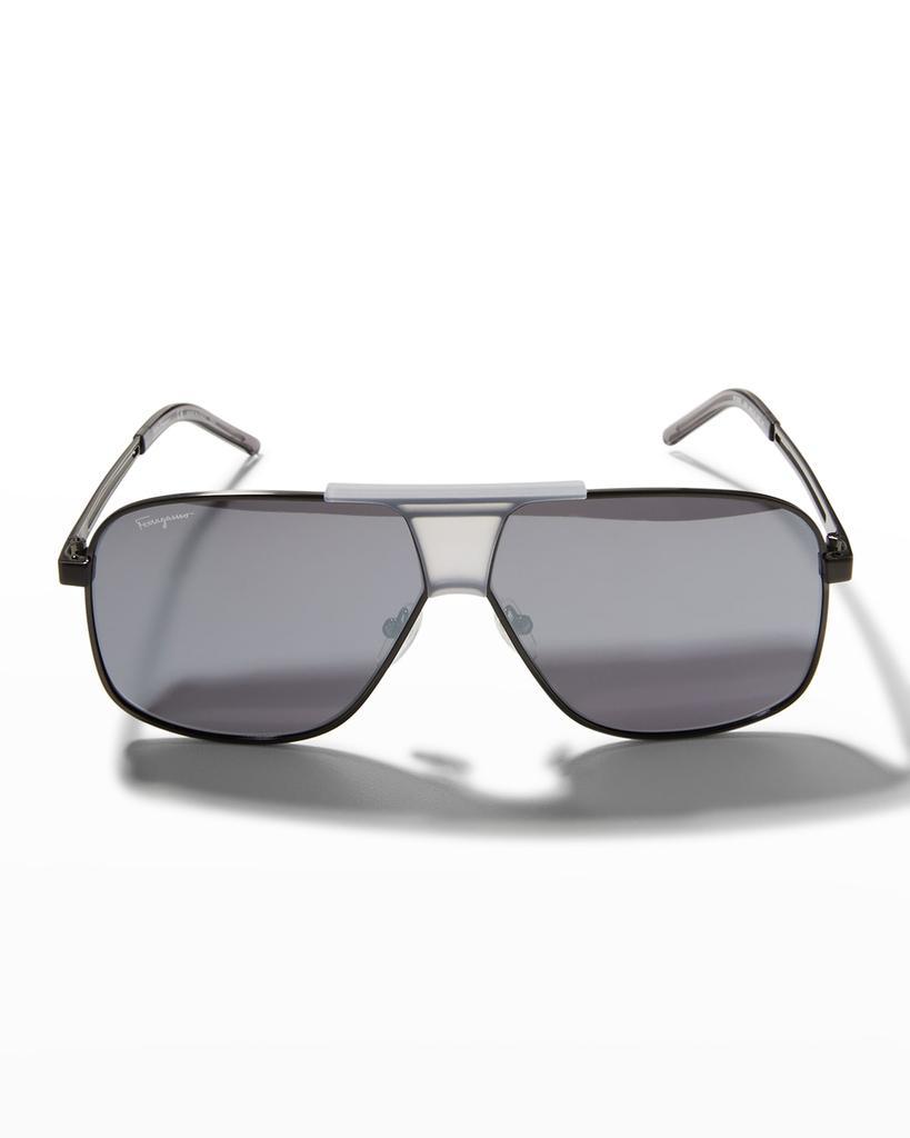商品Salvatore Ferragamo|Men's Double-Bridge Metal Aviator Sunglasses,价格¥2359,第5张图片详细描述