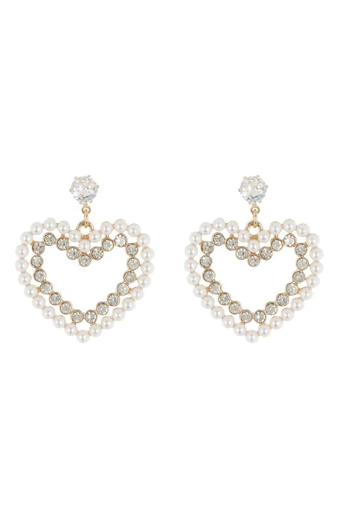 商品Cara|Crystal & Imitation Pearl Heart Drop Earrings,价格¥60,第1张图片