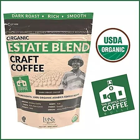 商品Luna Roasters|Luna Roasters Organic Estate Blend Craft Whole Bean Coffee, Dark Roast 30 oz.,价格¥148,第5张图片详细描述