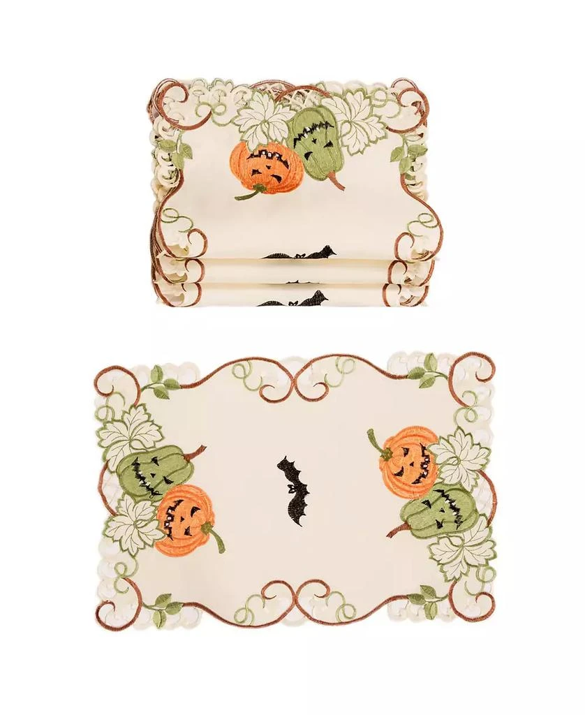 商品Manor Luxe|Halloween Jack-O-Lanterns Embroidered Cutwork Placemats - Set of 4,价格¥516,第1张图片
